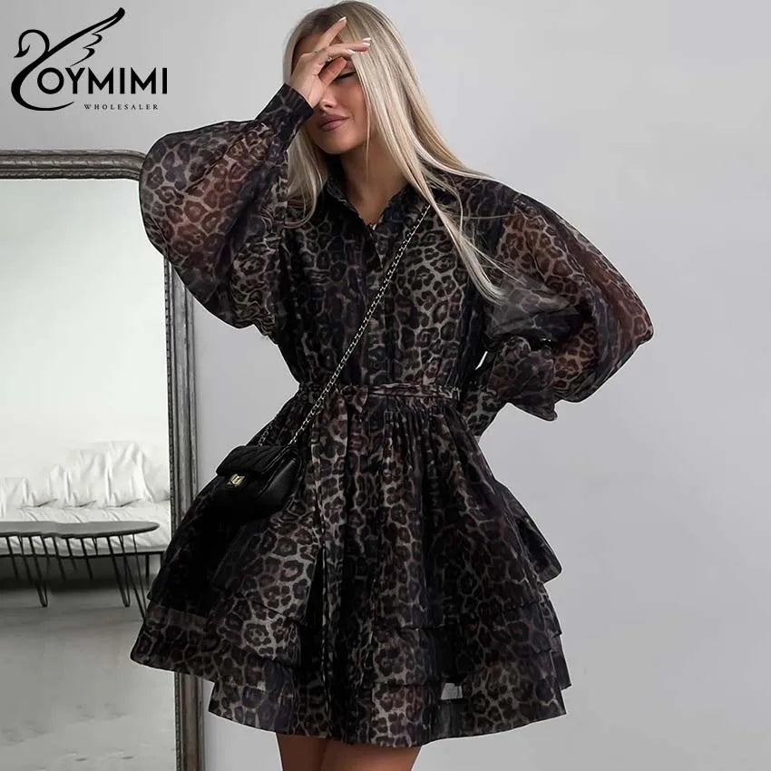 Leopard Print Lace-Up Mini Dress