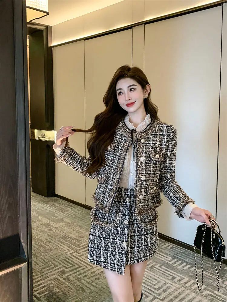 Autumn Winter Street Style Tweed Suit
