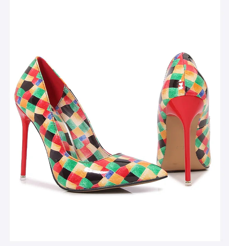 Colorful Printed Pointed Toe High Heel Pumps for Women