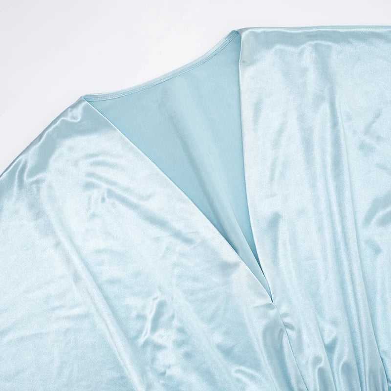Chic Satin V Neck Bat Sleeve Elegant Mini Dress for Women
