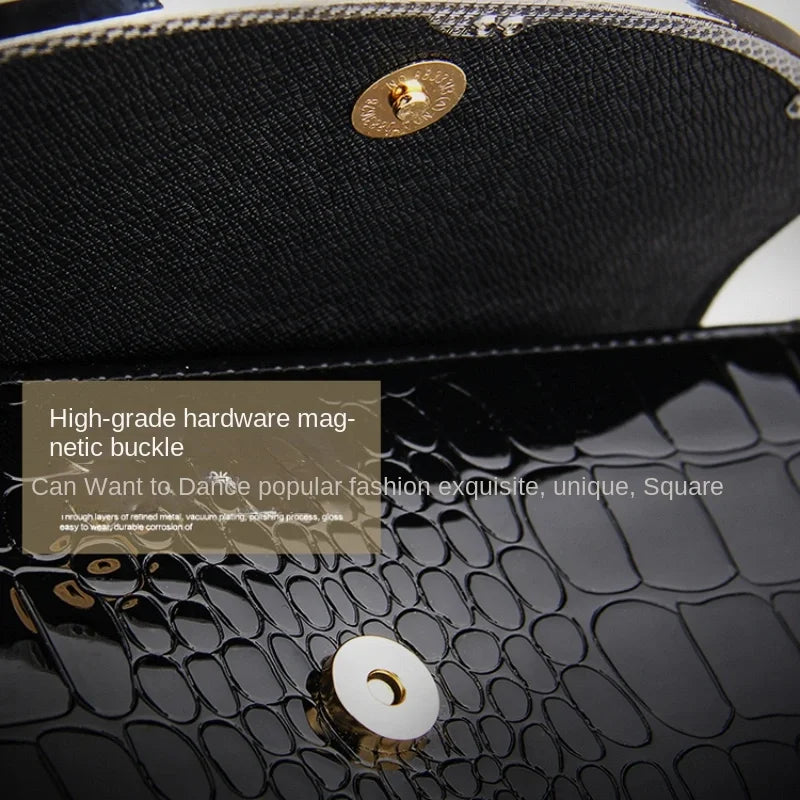Large Capacity Patent Leather Chain Clutch Bag for Women