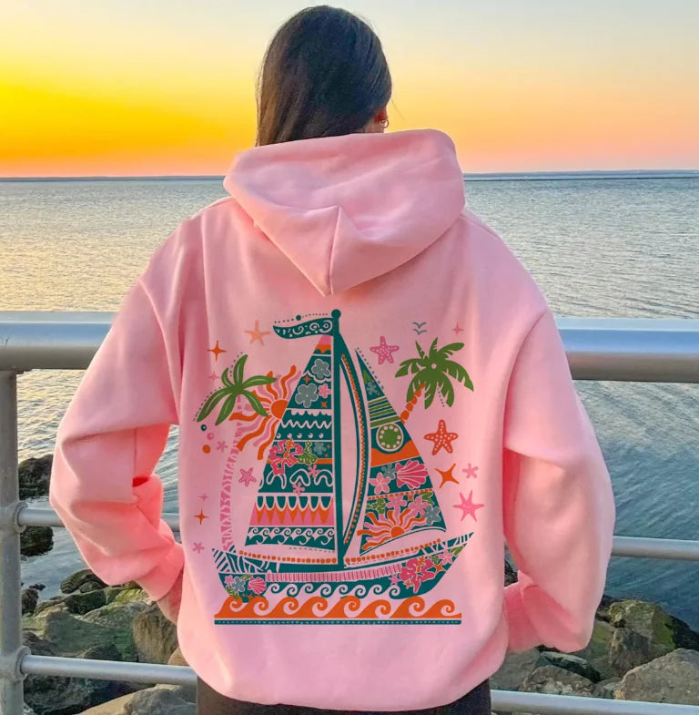 Women's Spring Autumn Hooded Sweatshirt Long Sleeve Pattern Embroidery Hoodie Pullover