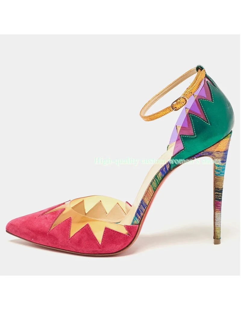 Rainbow Velvet Pointed Toe Stiletto Sandals For Women