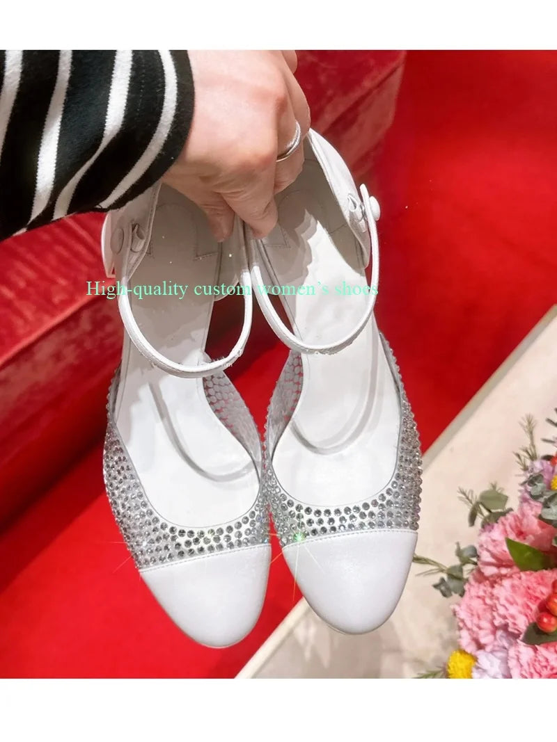 Elegant Gold Round Rhinestones Color-Blocked Sandals for Women