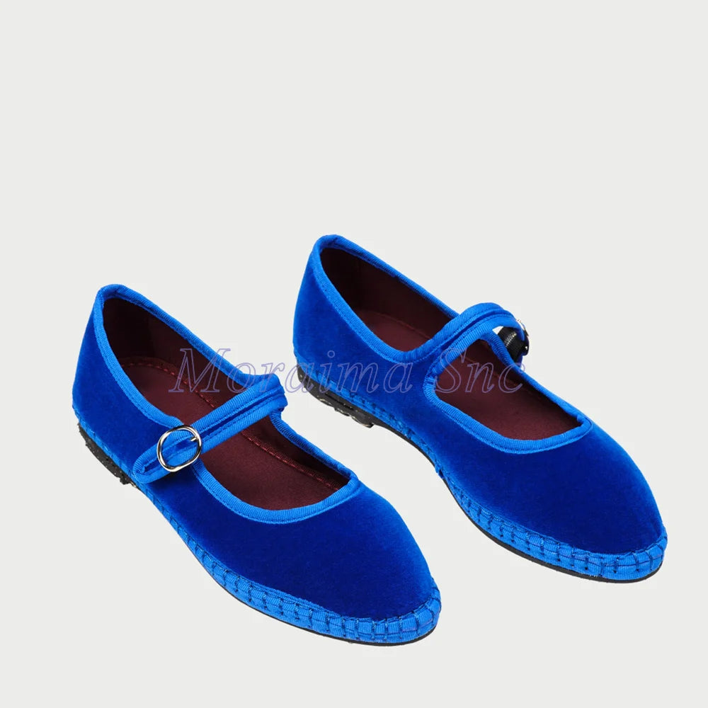 Round Toe Grey Velvet Mary Jane Ballet Flats for Women