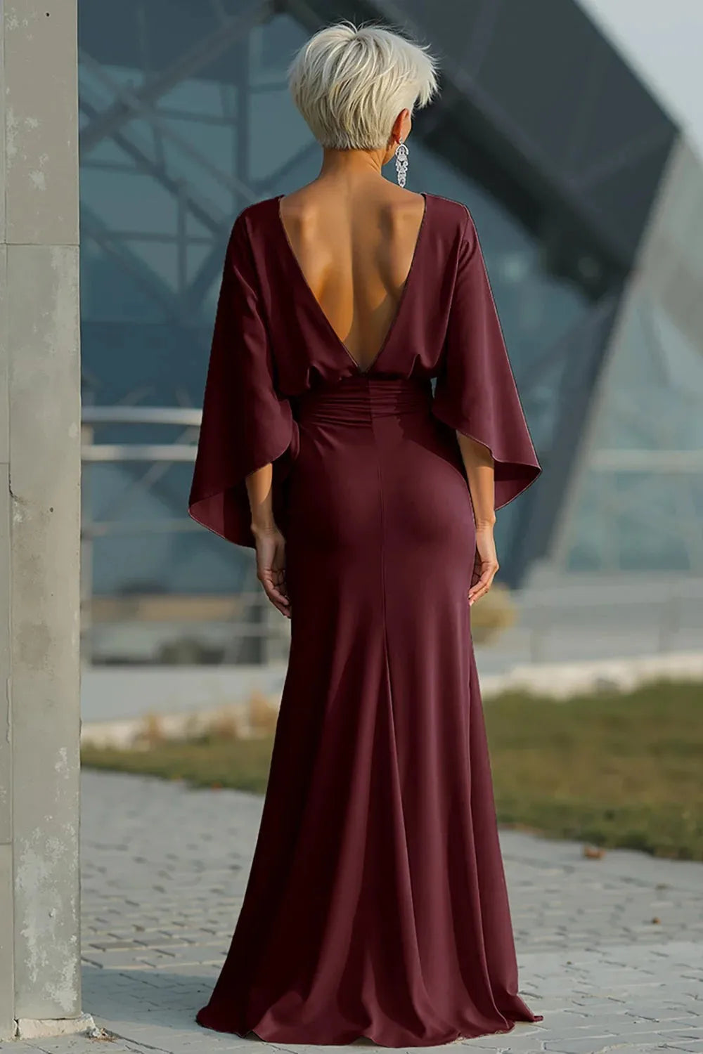 Satin Backless Ruched Evening Gown