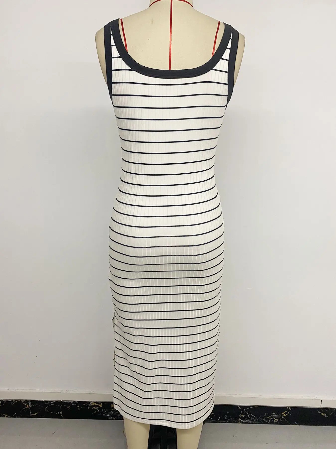 Striped Sleeveless Square Neck Side Slit Knit Dress for Women