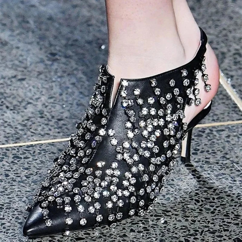 Crystal Embellished Pointed Toe Stiletto Pumps for Women