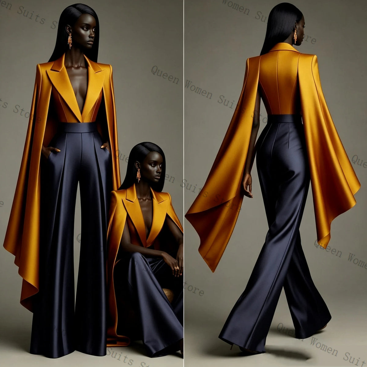 Elegant Dual Color Wrap Blazer And Trousers Set For Women