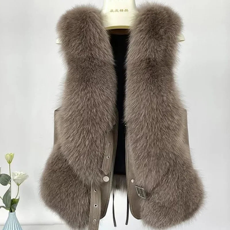 2025 Autumn Winter Women Vest Short Style Splicing Solid Color Fur Coat New