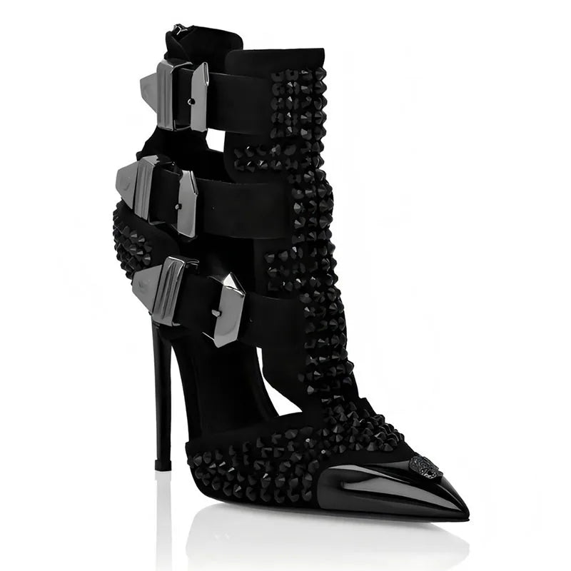 Crystal Embellished Pointed Toe Stiletto Sandals for Women