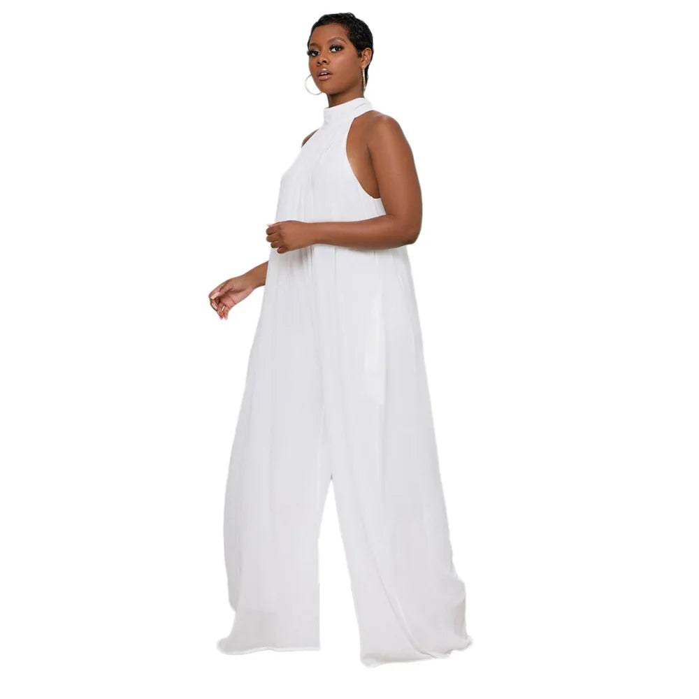 Loose Fit Solid Color Chiffon Ankle Length Jumpsuit for Women