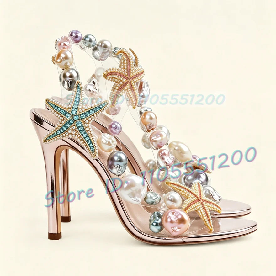 Colorful Beaded Clear Strap Sparkling Sandals for Women