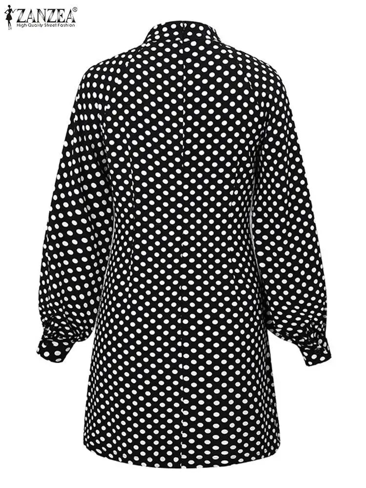 ZANZEA Bohemian Printed Vestidos 2024 Women Turtleneck Dresses Casual Zipper Mini Sundress Fashion Lantern Long Sleeve Robe