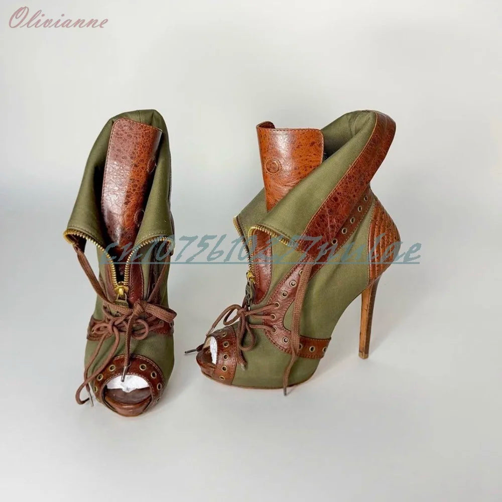Multicolor Strappy Peep Toe Lace Up Sandals For Women