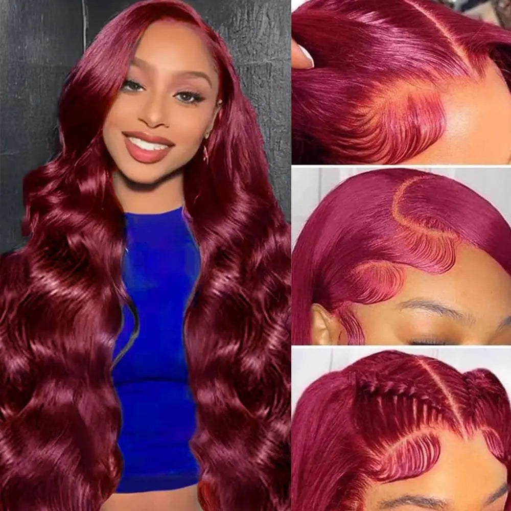 Luxury Burgundy Body Wave Lace Front Human Hair Wig For Women