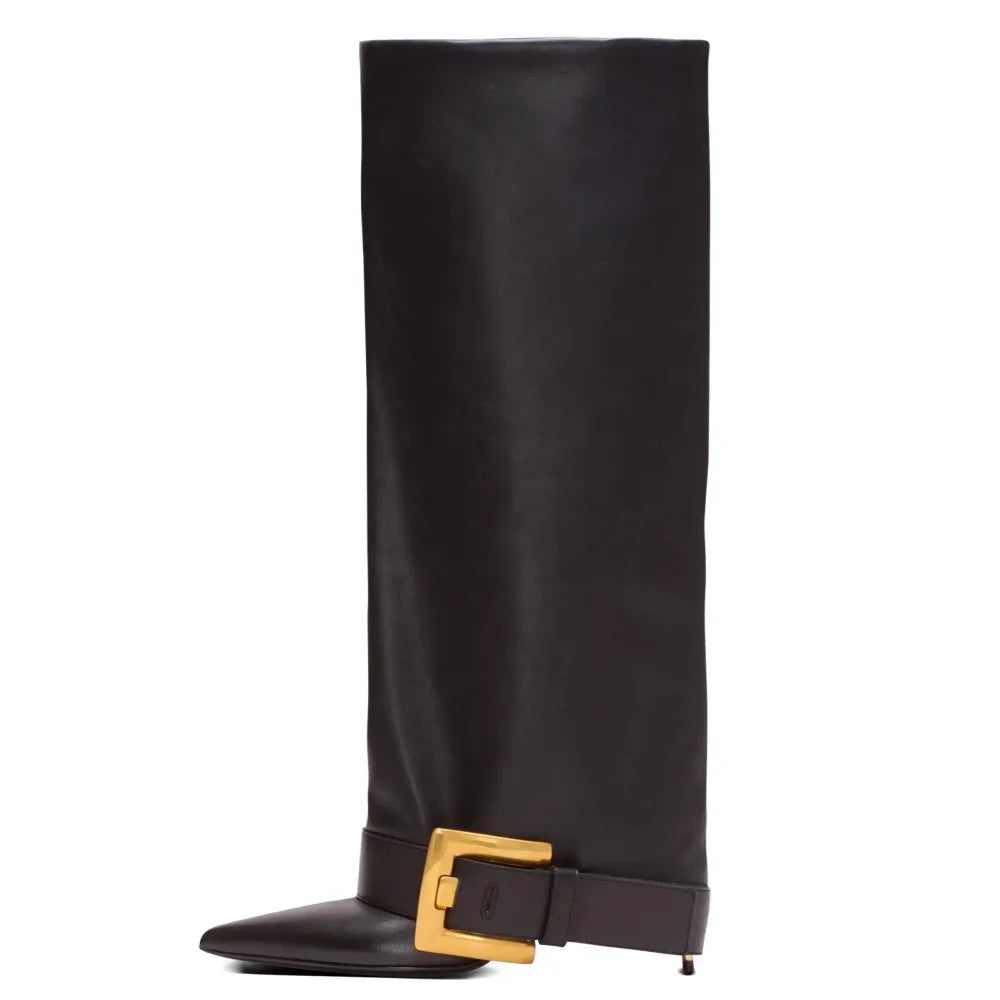 Pointed Toe Knee-High Boots With Belt Buckle for Women