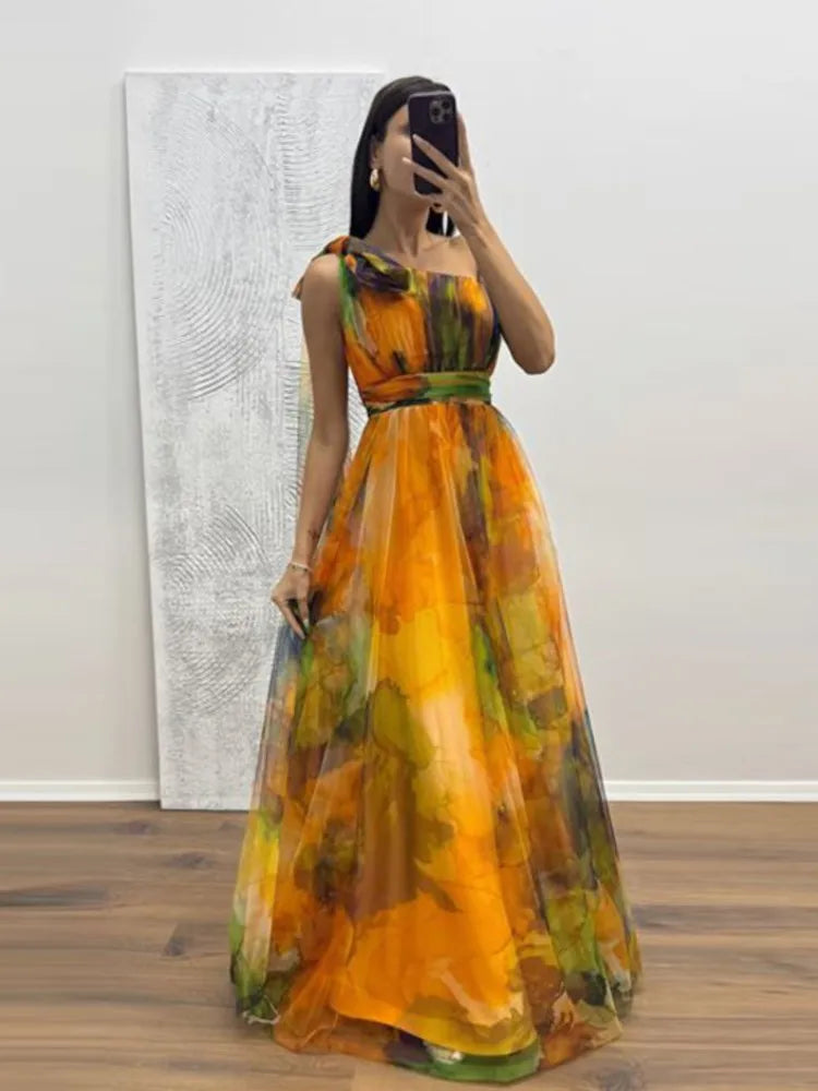 Casual Party Mesh Printed Lightweight A-Line Dress for Women