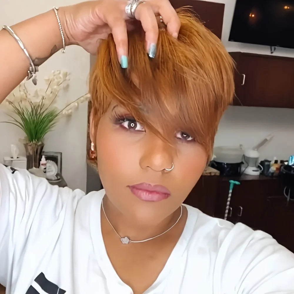 Heat Resistant Short Straight Synthetic Wig With Bangs For Women