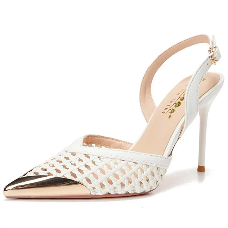 Woven Pointed Toe Slim Stiletto Heel Sandals for Women