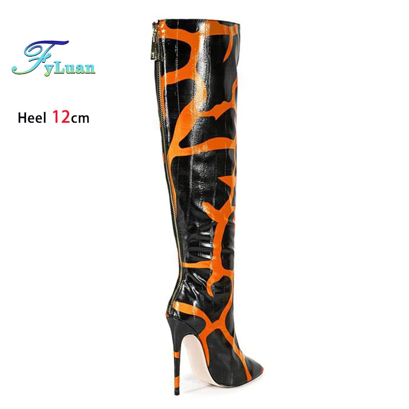 Fashion Stretch Back Zipper Stiletto Pointed Toe Knee High Boots for Women