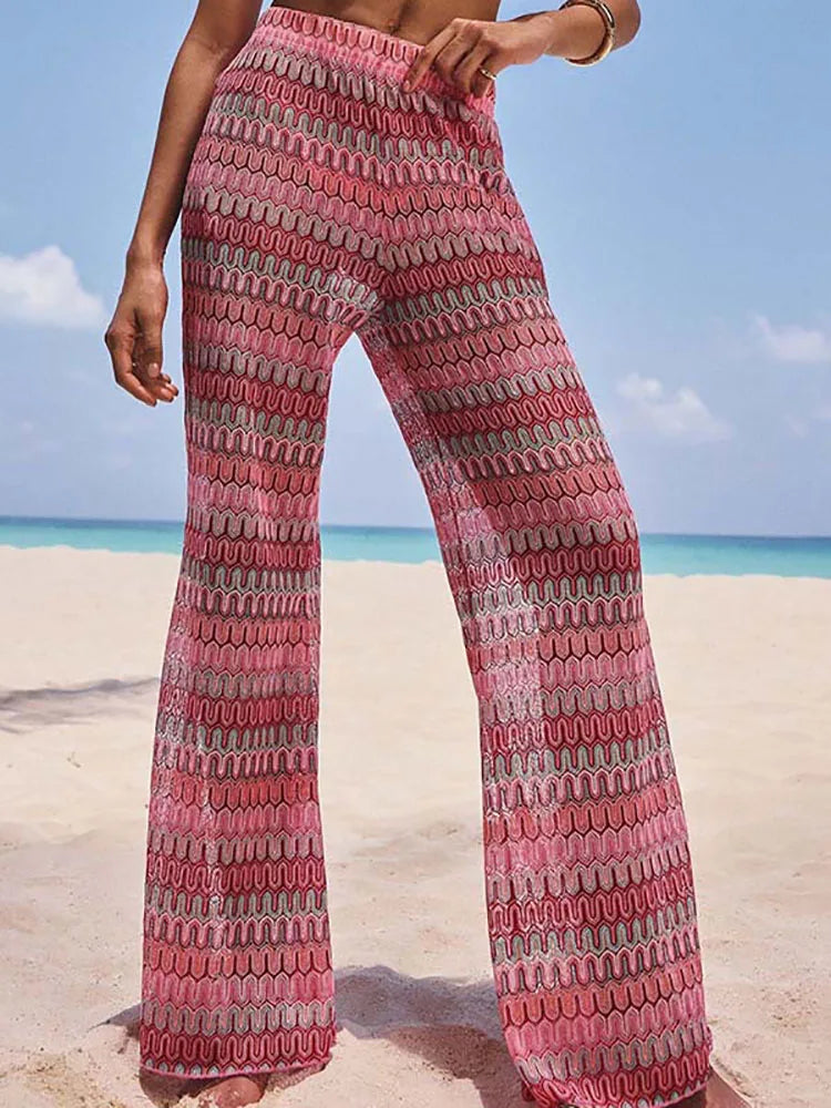 Printing Patchwork Fashion Two Pieces Outfit, Women Spring Summer V Neck Long Lacing Up Coat Set, 2025 Wide Leg Pants Lady Suits