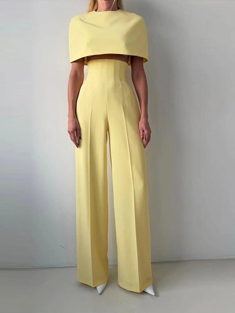 Elegant Wide Leg Pants And Blazer Three Piece Set For Women