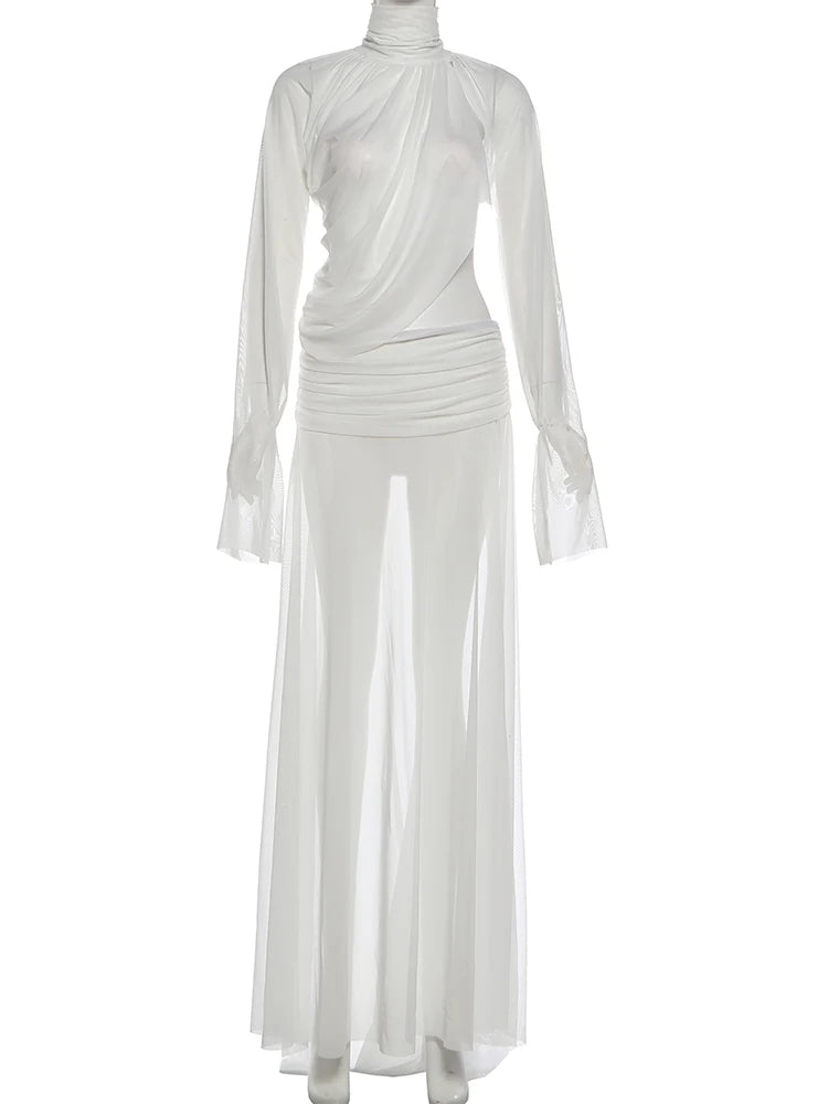 Elegant See-Through Two-Piece Crop Top And Skirt Set for Women