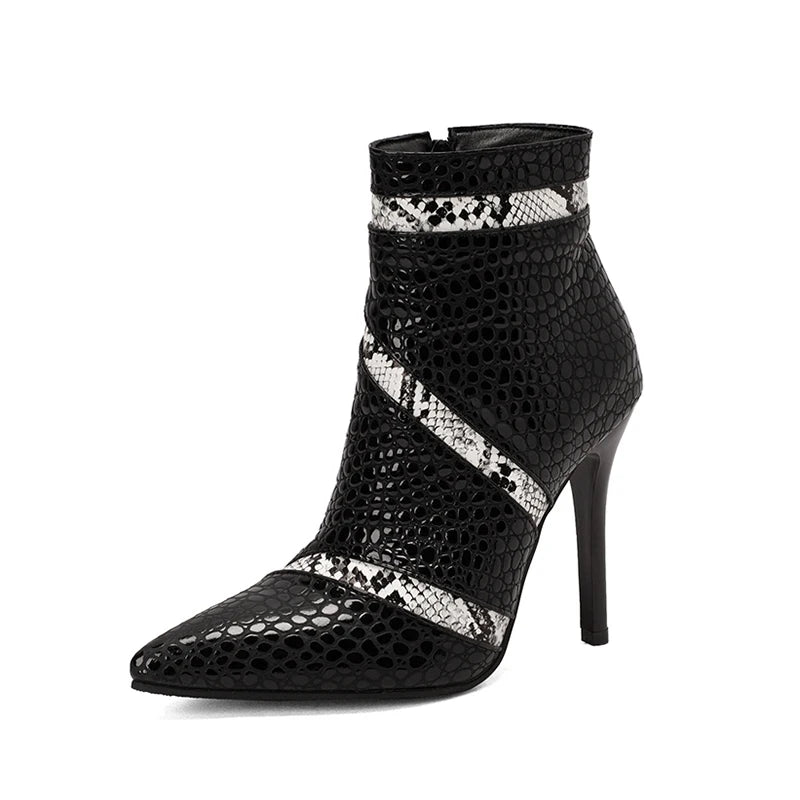Pointed Toe PU Leather Stiletto Ankle Boots for Women