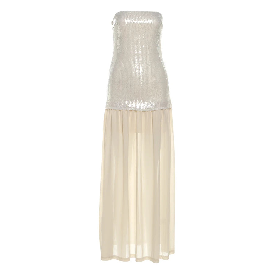 SIsterlinda Fashion Chic Sequin Dress Women Sexy Sleeveless Patchwork Zipper Beach Vacation Birthday Party Club Stretch Bodycon