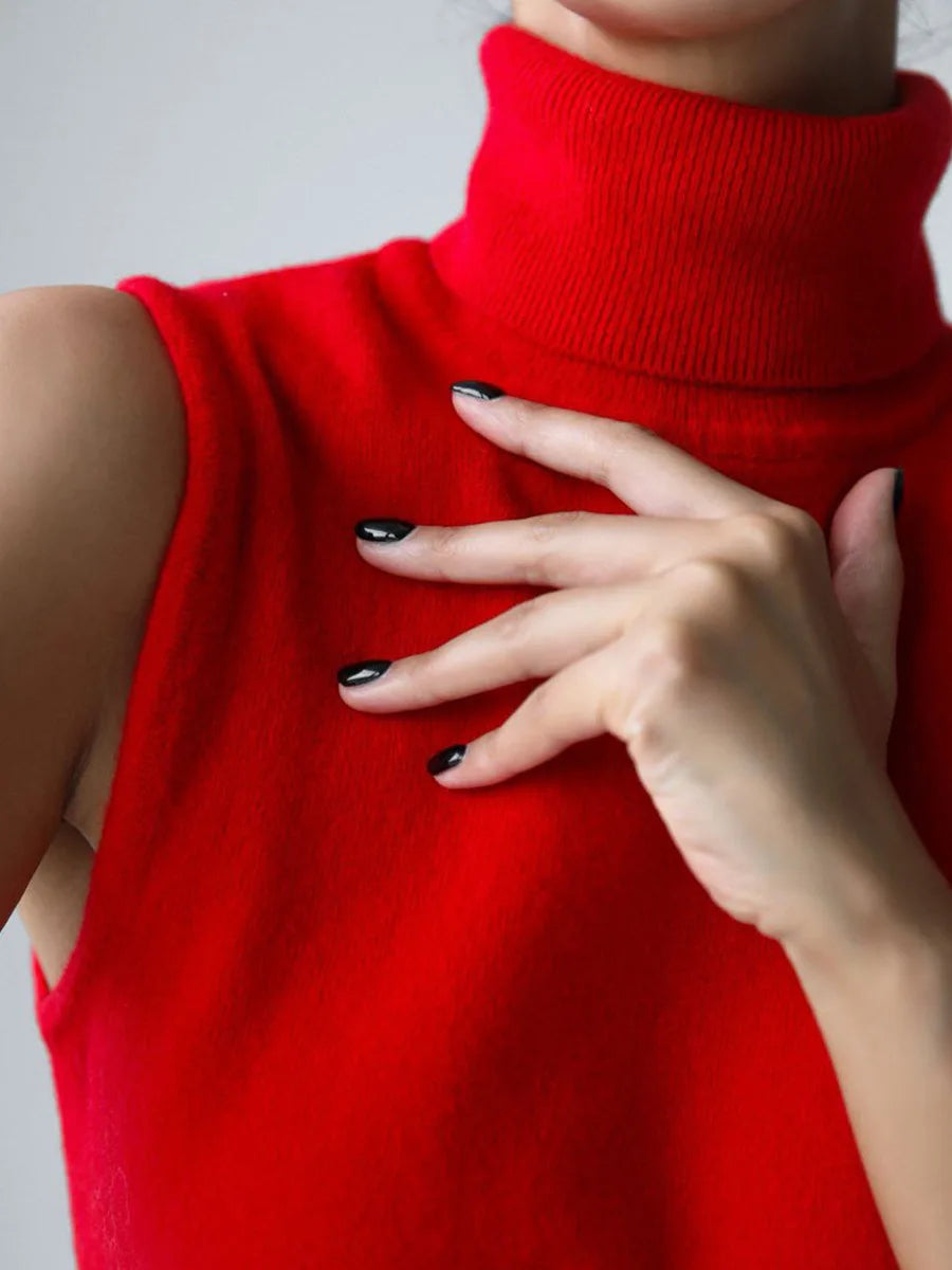 Slim Fit Knit Sleeveless Turtleneck Tank Top for Women