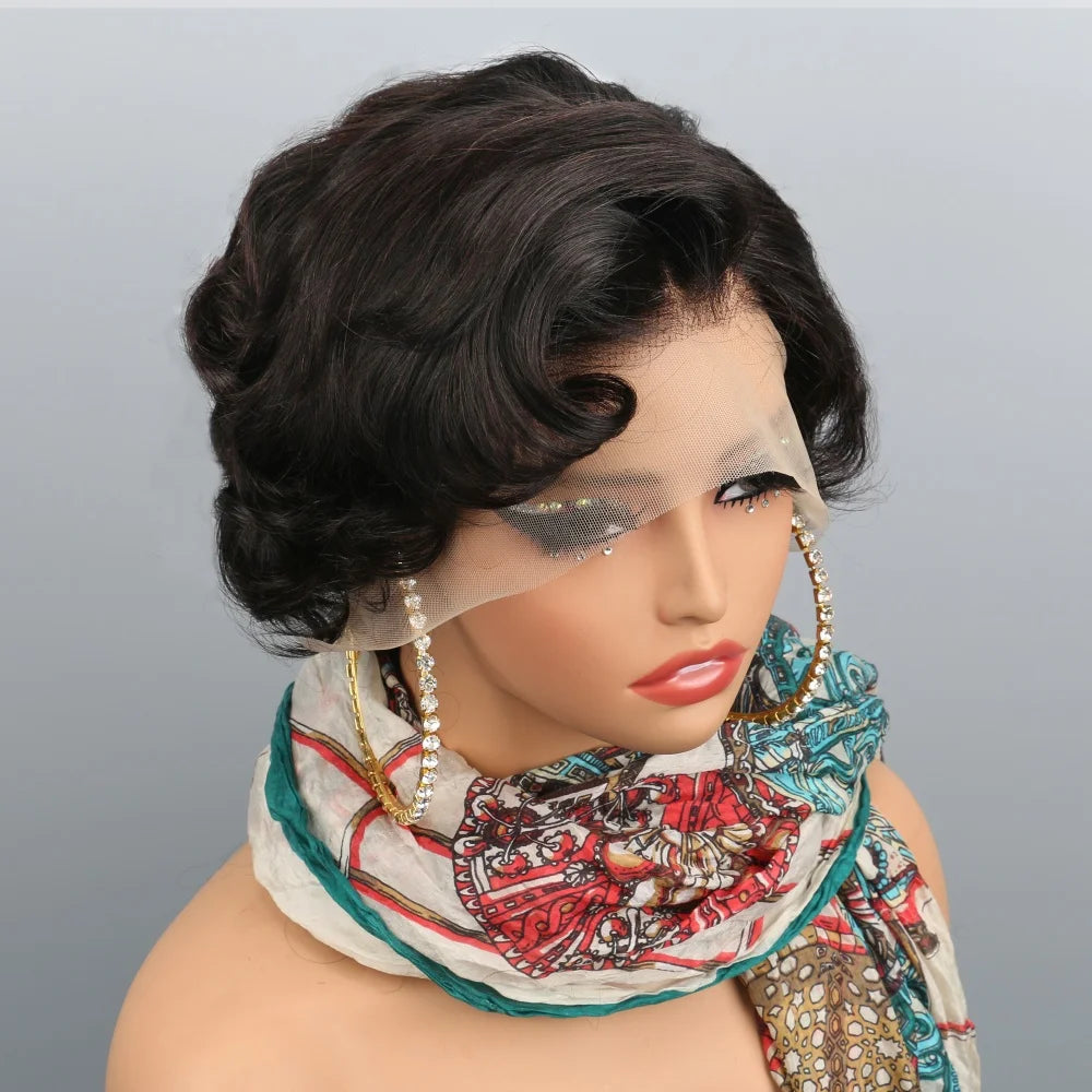 Short Curly Brazilian Human Hair Lace Front Wig for Women
