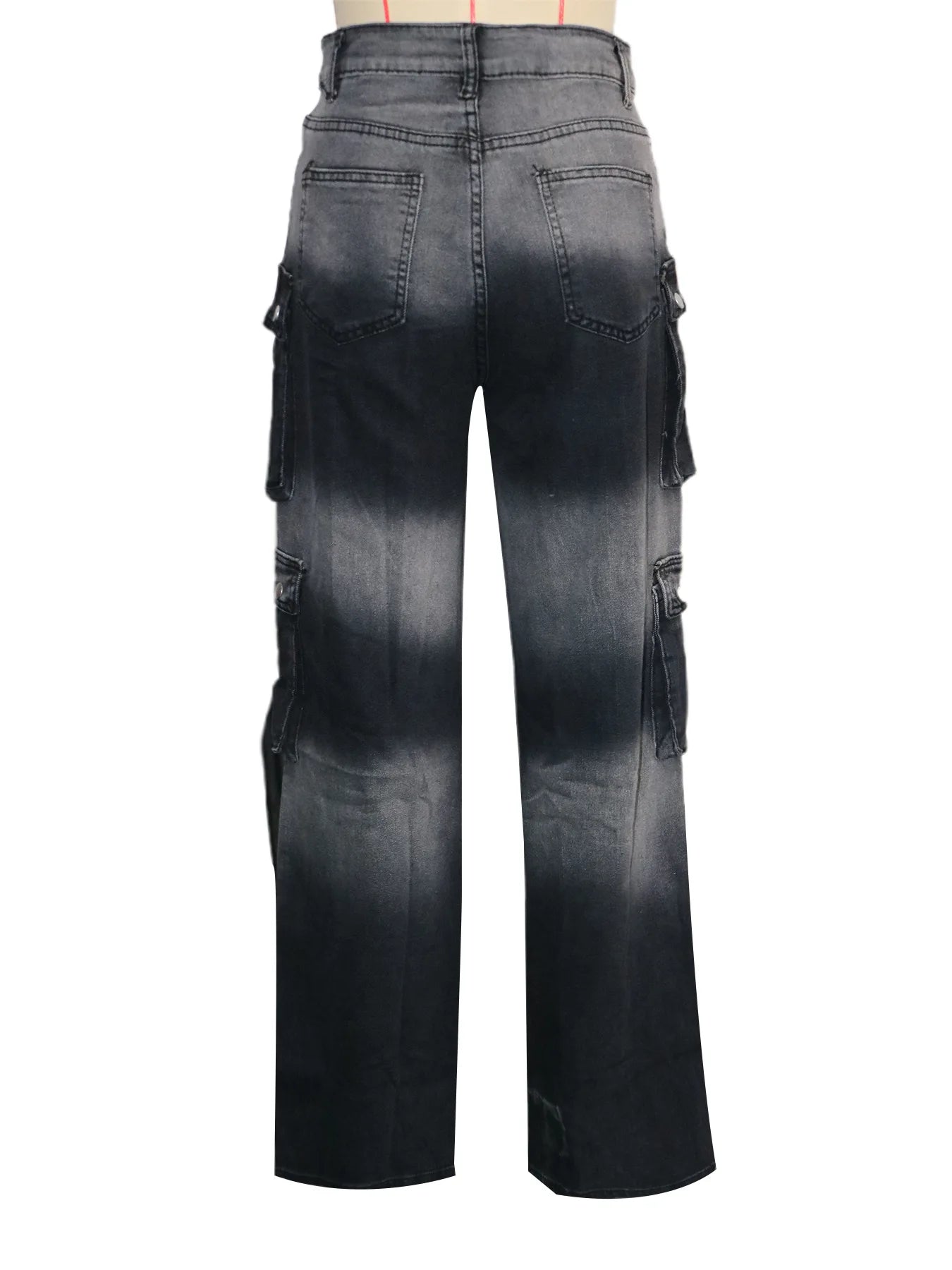 FAGADOER Fashion Gradient Denim Wide Leg Pants Women Summer New Cargo Pocket Patchwork Pants Female Streetwear Bottoms 2025