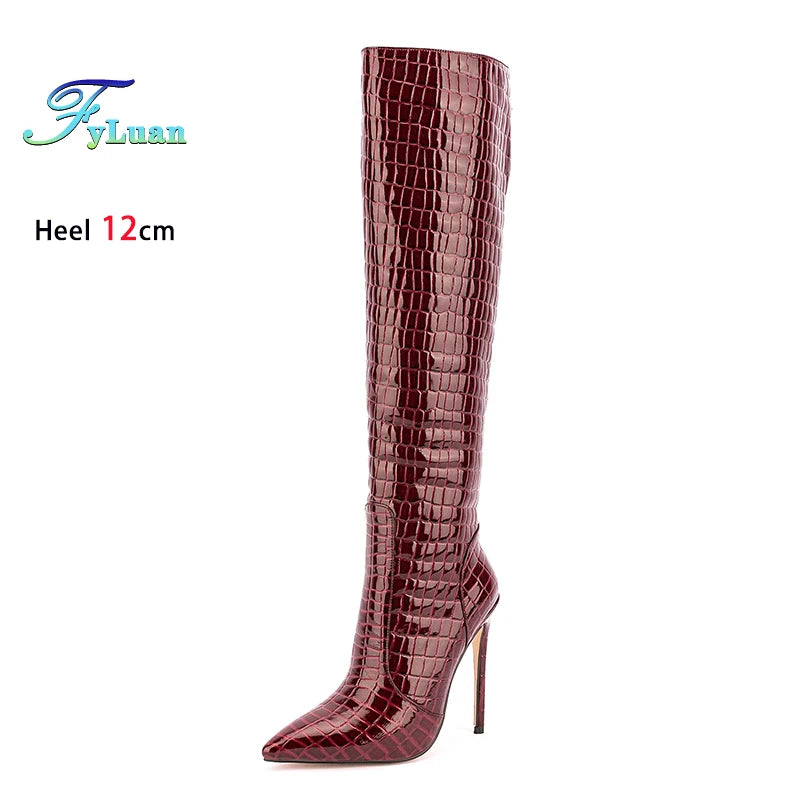 Wine Red Knee High Boots