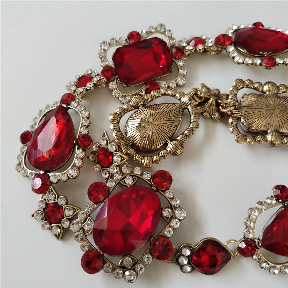 Red Crystal Statement Necklace and Earrings Set for Women