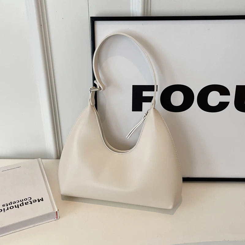 Minimalist Pure Color Polyurethane Leather Shoulder Bag for Women
