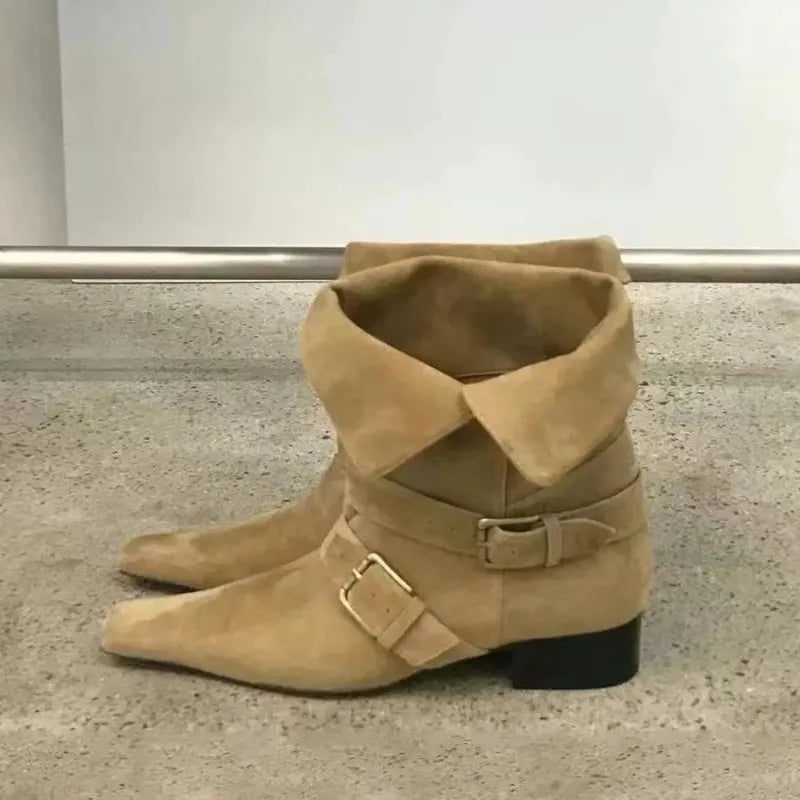 Vintage Suede Square Heel Boots