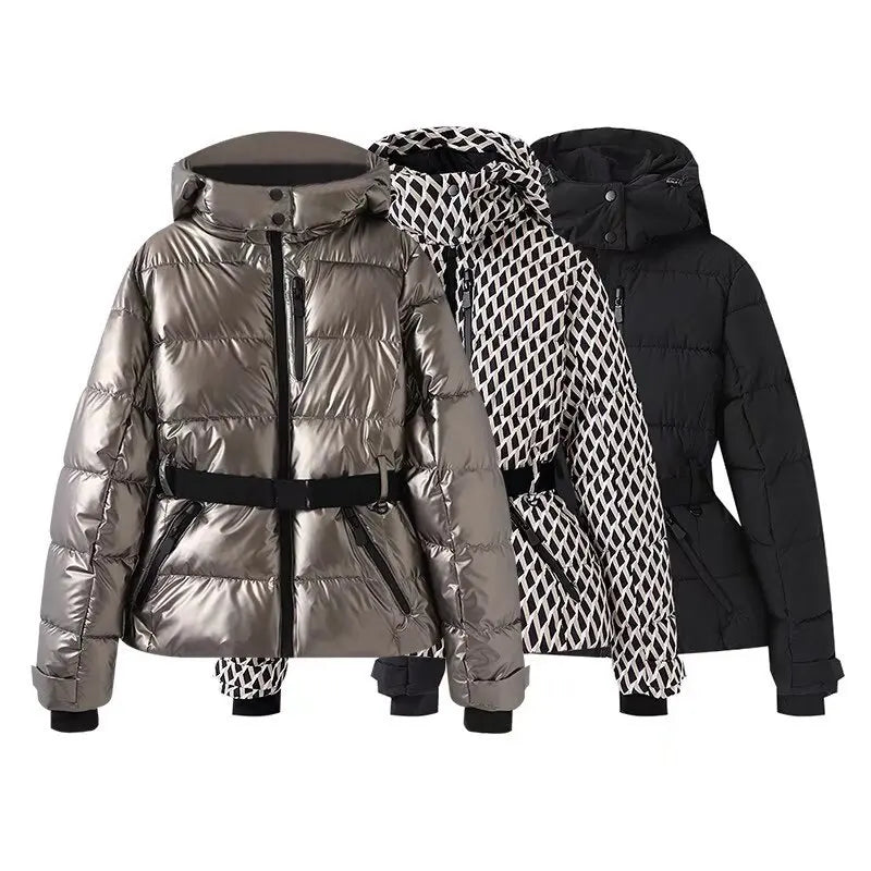 Warm Hooded Padded Ski Jacket And Pants Set for Women