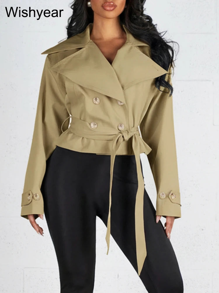 Lace-Up Double-Breasted Cropped Windbreaker Jacket for Women