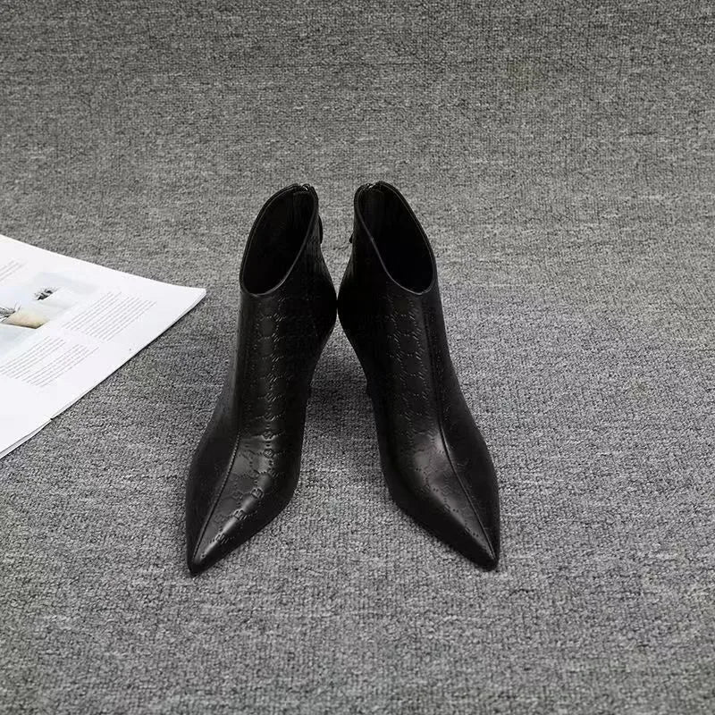 Chic Pointed Toe Kitten Heel Ankle Boots for Women