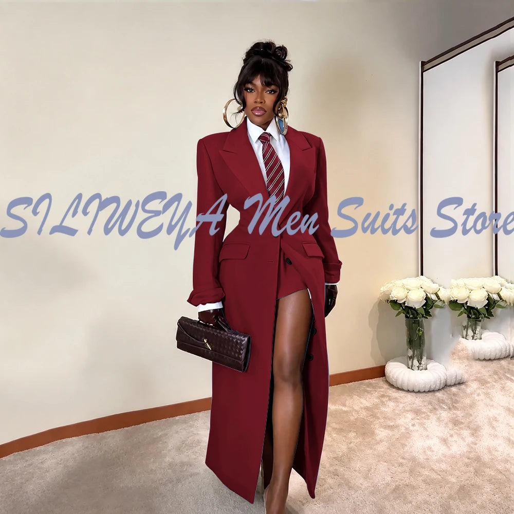 Elegant Long Blazer Coat Women Single Breasted Peak Lapel Full Sleeves 1 Piece Suit Jacket Female 2026 Spring Stylish Tops