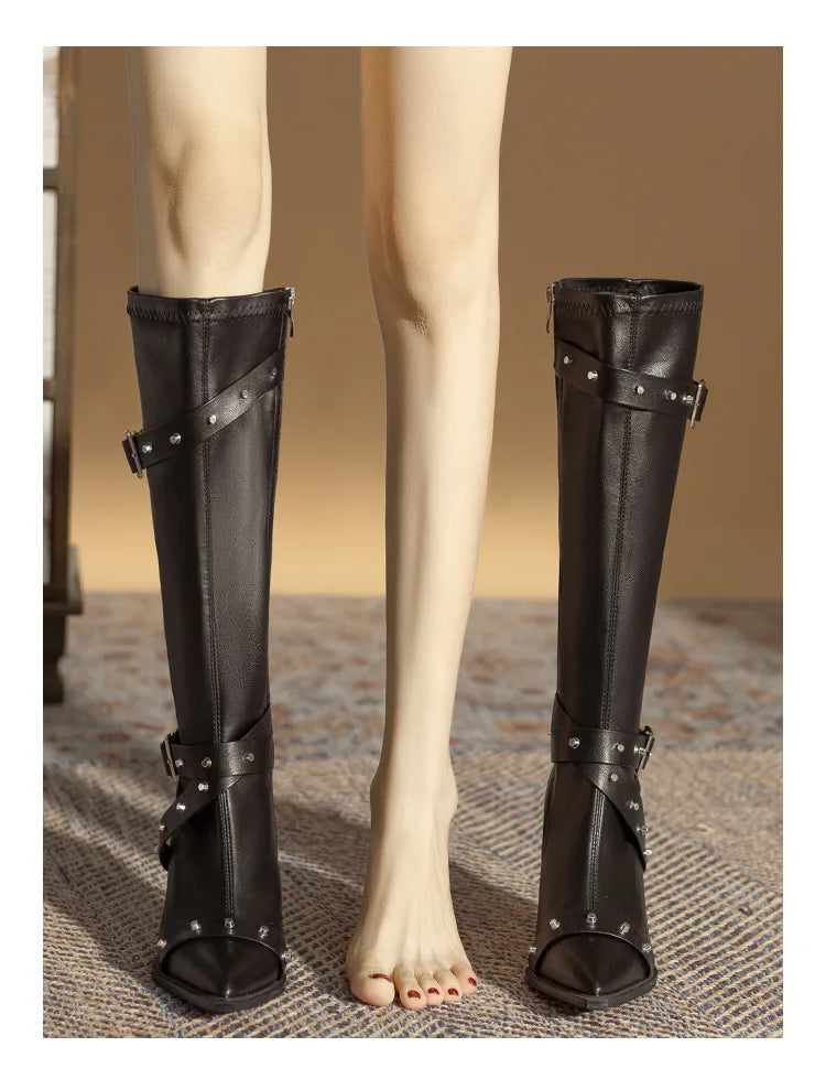 Black Mid Calf Stiletto Boots