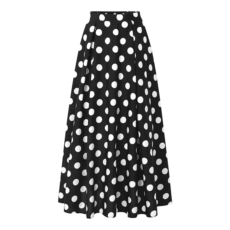 Polka Dot Pleated Maxi Skirt
