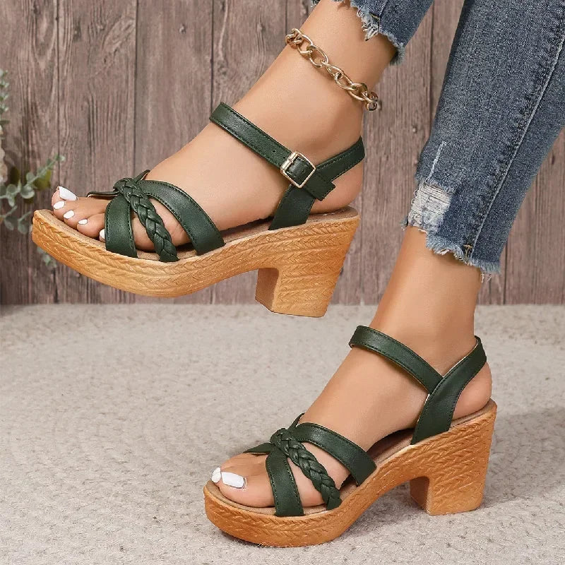 Elegant Back Strap Block Heels
