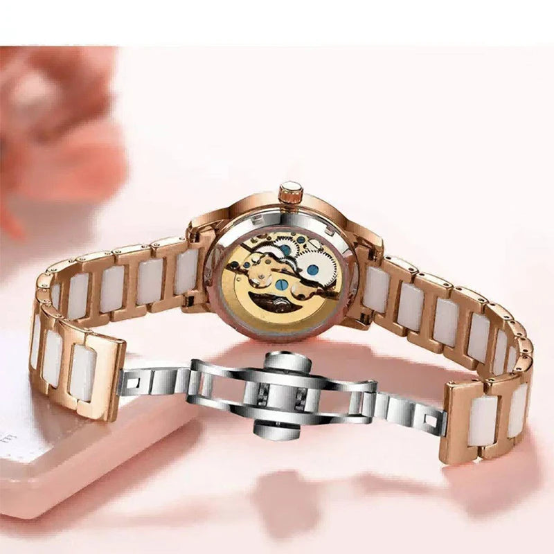 Skeleton Dial Diamond Accent Quartz Watch