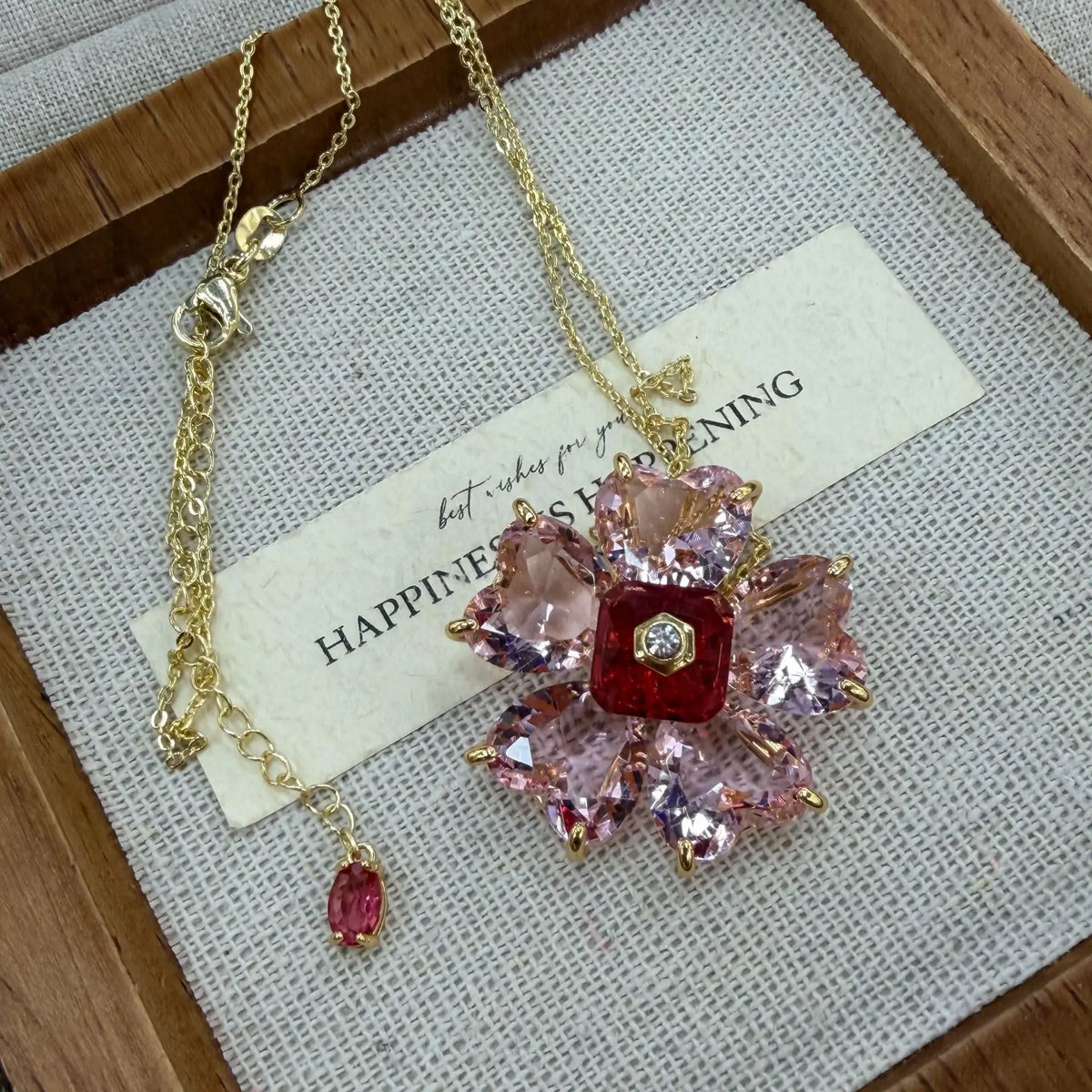 Crystal Flower Pendant Necklace and Earring Set for Women