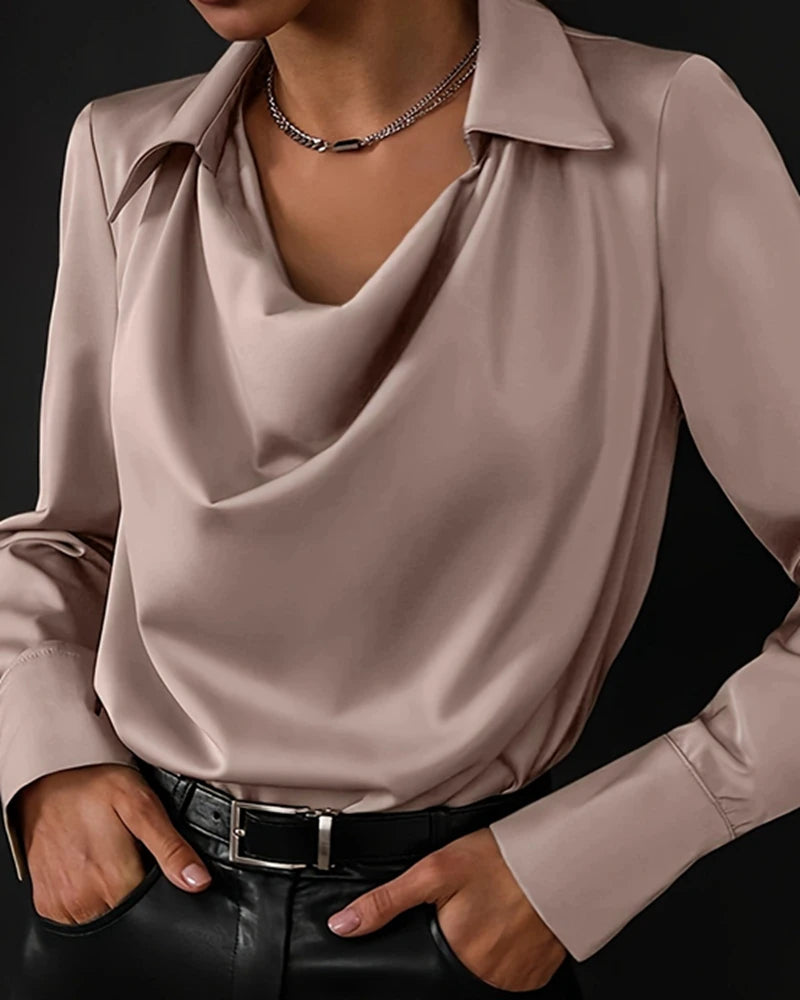 Spring Solid V Neck Long Sleeve Casual Shirt Pullover Top