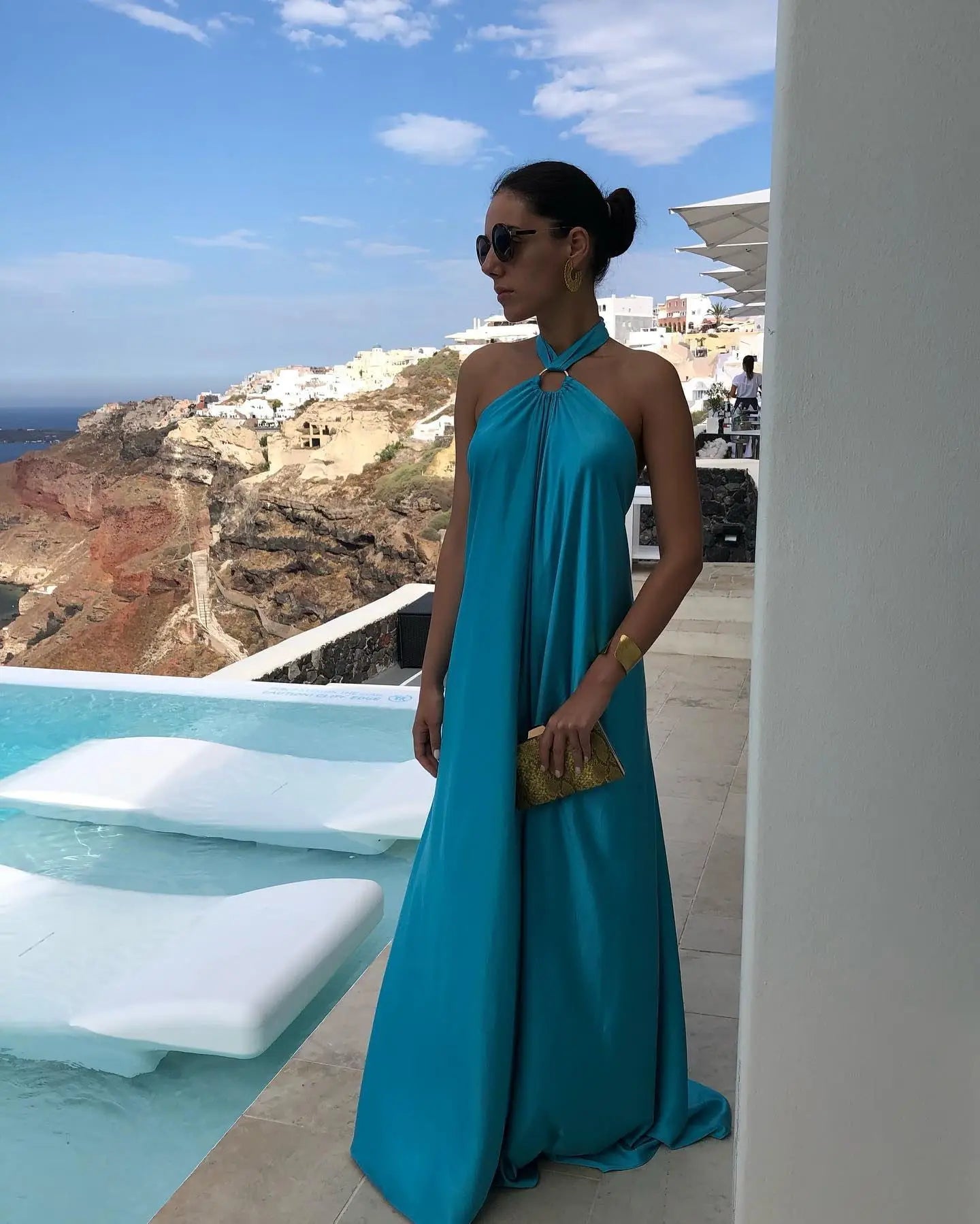 Backless Halter Neck Satin Evening Dress for Women
