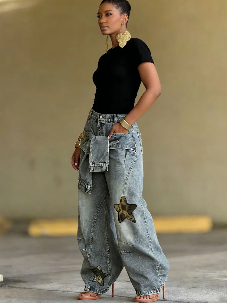 Loose Fit Vintage Washed Baggy Denim Jeans for Women