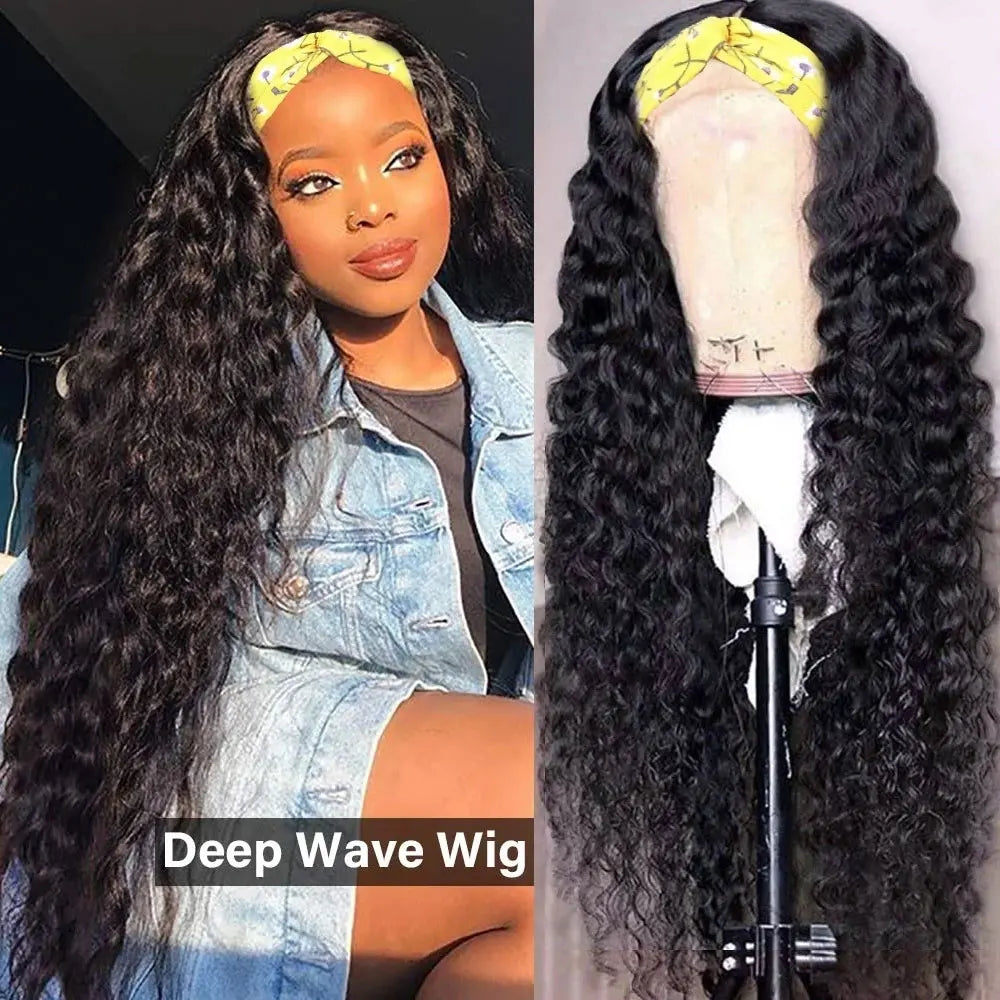 Long Water Wave Human Hair Headband Wig